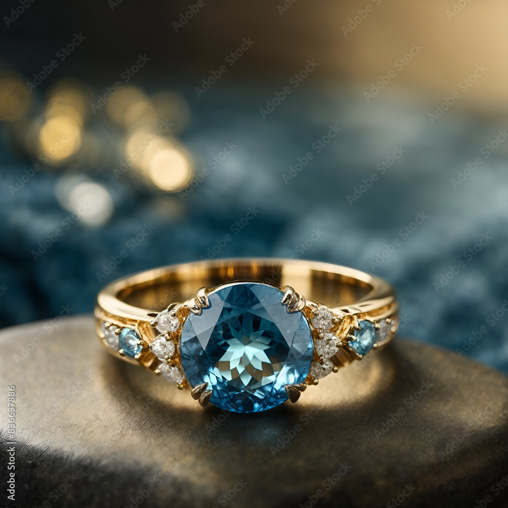 A stunning ring design adorned with a bright blue gemstone A stunning ring design adorned with a bright blue gemstone