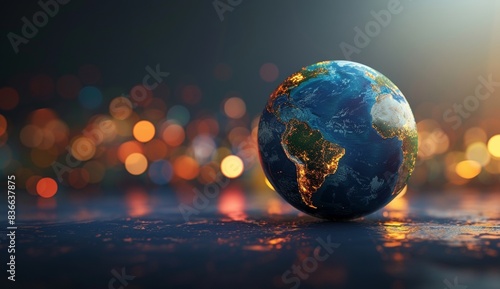 Fototapeta Naklejka Na Ścianę i Meble -  the earth globe with glowing lights on a dark background