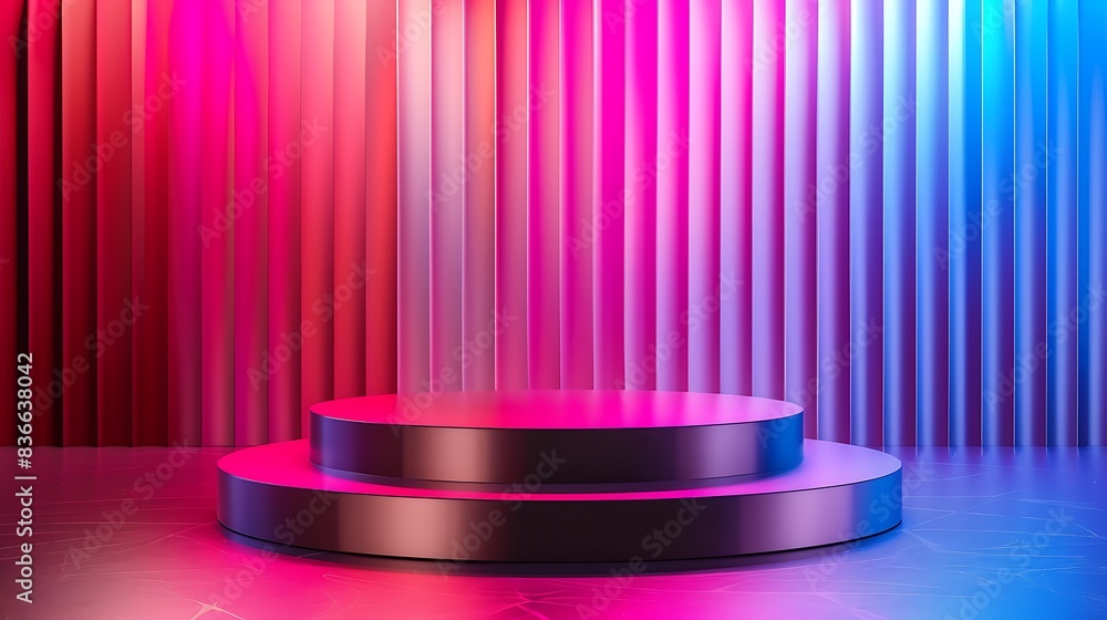 Futuristic podium background with neon accents and a digital display. Metallic surfaces and holographic elements. Bright, dynamic lighting creating a high-tech atmosphere Futuristic podium background with neon accents and a digital display. Metallic surfaces and holographic elements. Bright, dynamic lighting creating a high-tech atmosphere