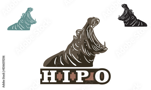 BIG HIPO OPEN IT'S MOUT, silhouette of great bog skin animal vector illustrations