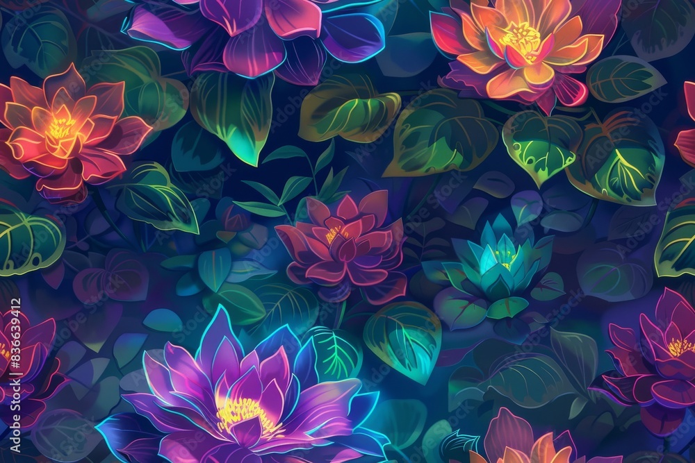A vibrant seamless blossom inspired pattern backdrop for engaging visual elements A vibrant seamless blossom inspired pattern backdrop for engaging visual elements