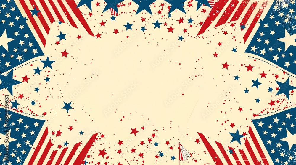 Obraz premium Template featuring an American flag bunting and space for a family gathering announcement.