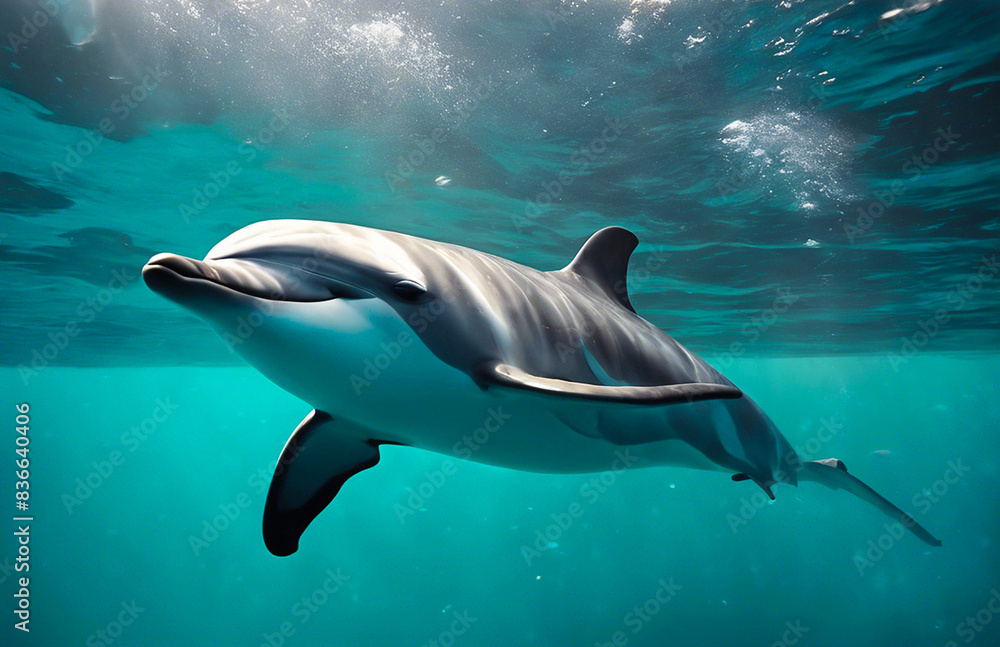 Fototapeta premium A dolphin swimming in the water