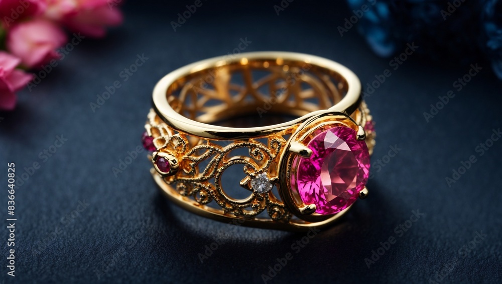 A stunning ring design adorned with a bright pink gemstone A stunning ring design adorned with a bright pink gemstone