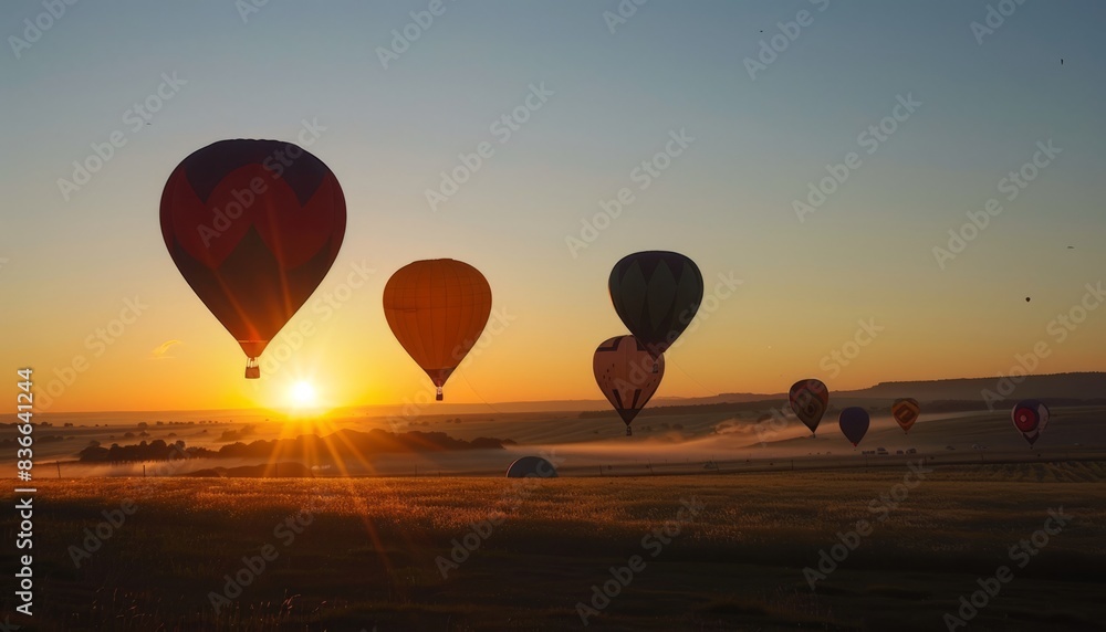 Fototapeta premium Dawn Chasers: The Balloon Race at Sunrise