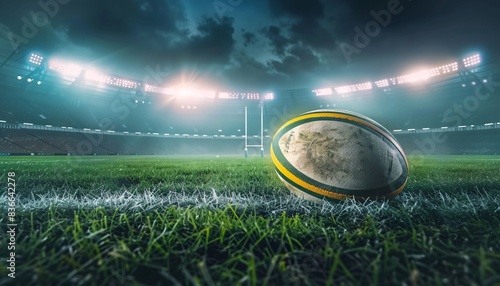 Summer Olympics Rugby Ball on Stadium Background