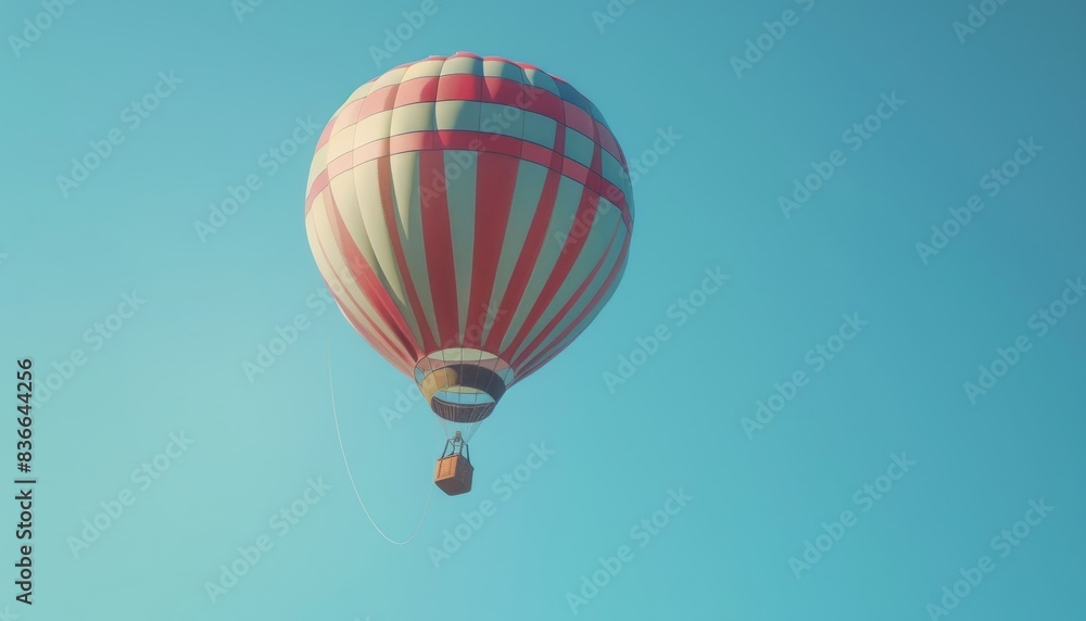 Fototapeta premium Floating High: A Hot Air Balloon Ascends Into the Clear Blue Sky – AR 7:4