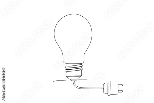 Single continuous line drawing of a Light bulb with plug, national electricity day concept. One line draw design vector illustration
