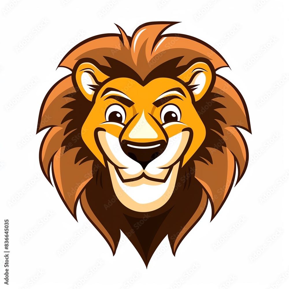 A flat design graphic of a lion mascot logo on a white background The lion should look majestic and friendly