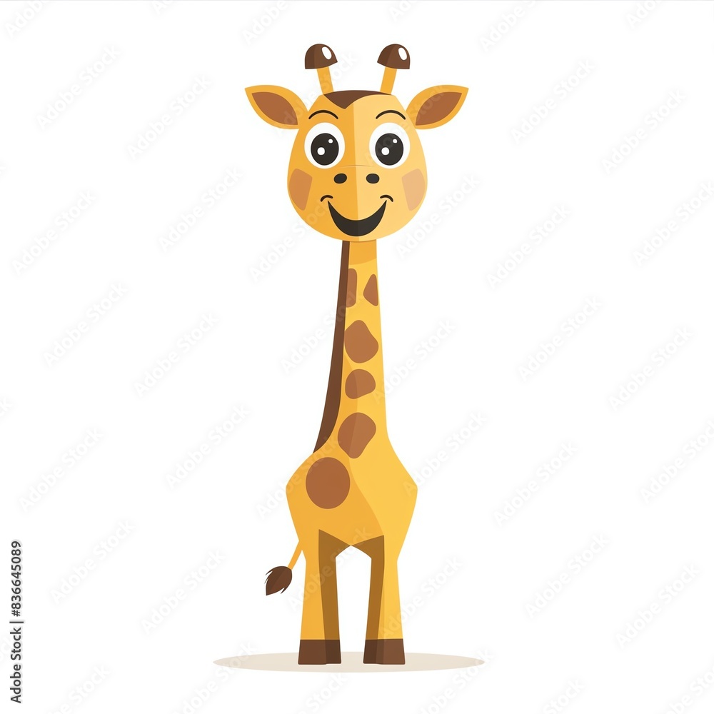 Fototapeta premium Cute cartoon giraffe with a long neck and brown spots.