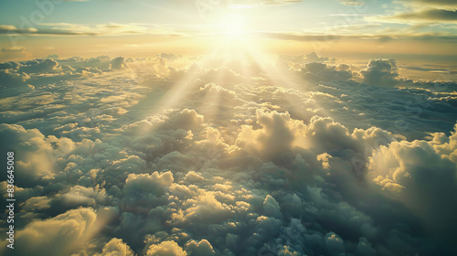 A heavenly cloudscape with sun rays photo