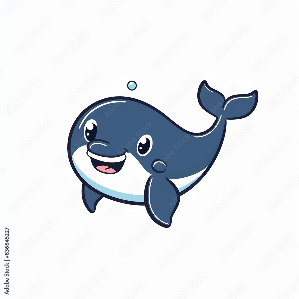 Fototapeta premium Cute cartoon whale with a big smile, perfect for kids' illustrations.