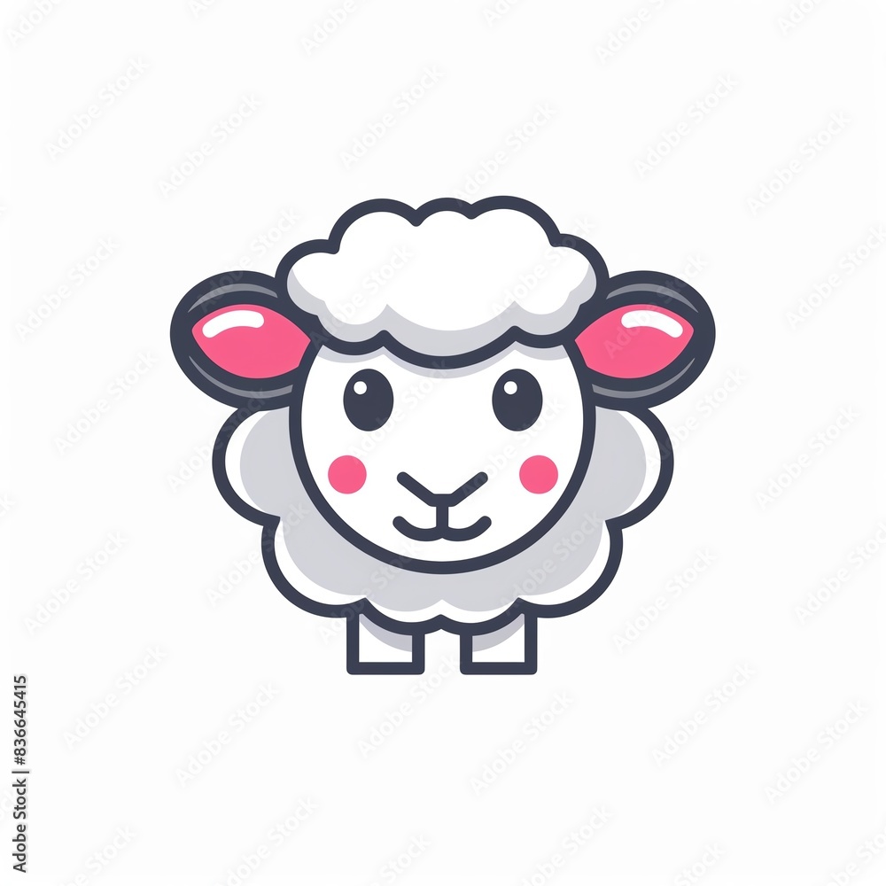 Cute cartoon sheep illustration with pink ears Cute cartoon sheep illustration with pink ears