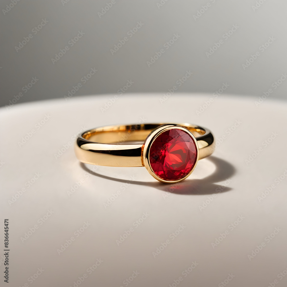 A stunning ring design adorned with a bright red gemstone A stunning ring design adorned with a bright red gemstone