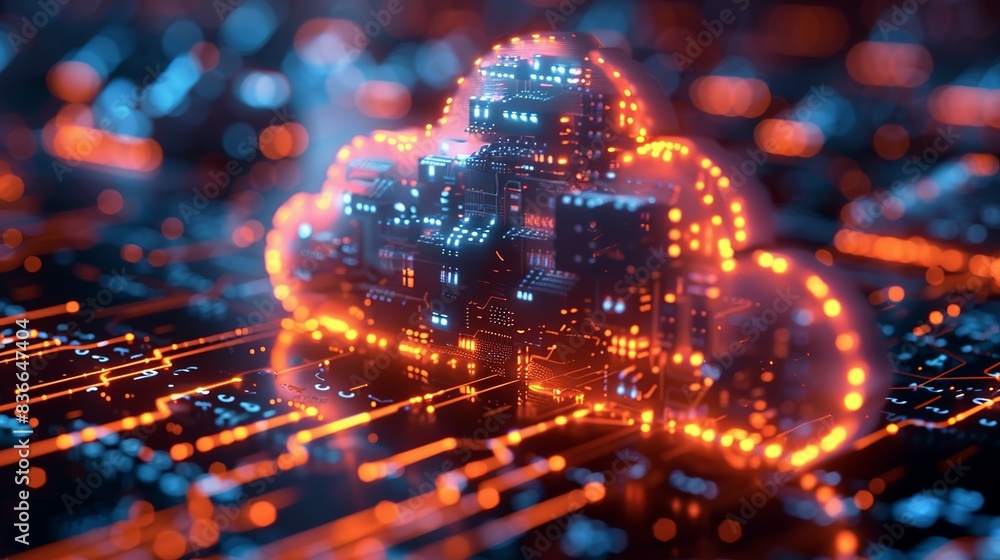 An abstract representation of cloud computing with floating servers and data streams, emphasizing remote data storage and access. Minimal and Simple, An abstract representation of cloud computing with floating servers and data streams, emphasizing remote data storage and access. Minimal and Simple,