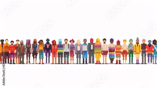 Border of pixel art diverse people icons