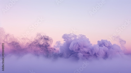 Serene and dreamy lavender smoke gently enveloping a soft gradient sky bringing a sense of tranquility and fantasy