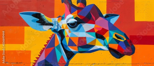 Abstract geometric giraffe portrait with vibrant colors. photo