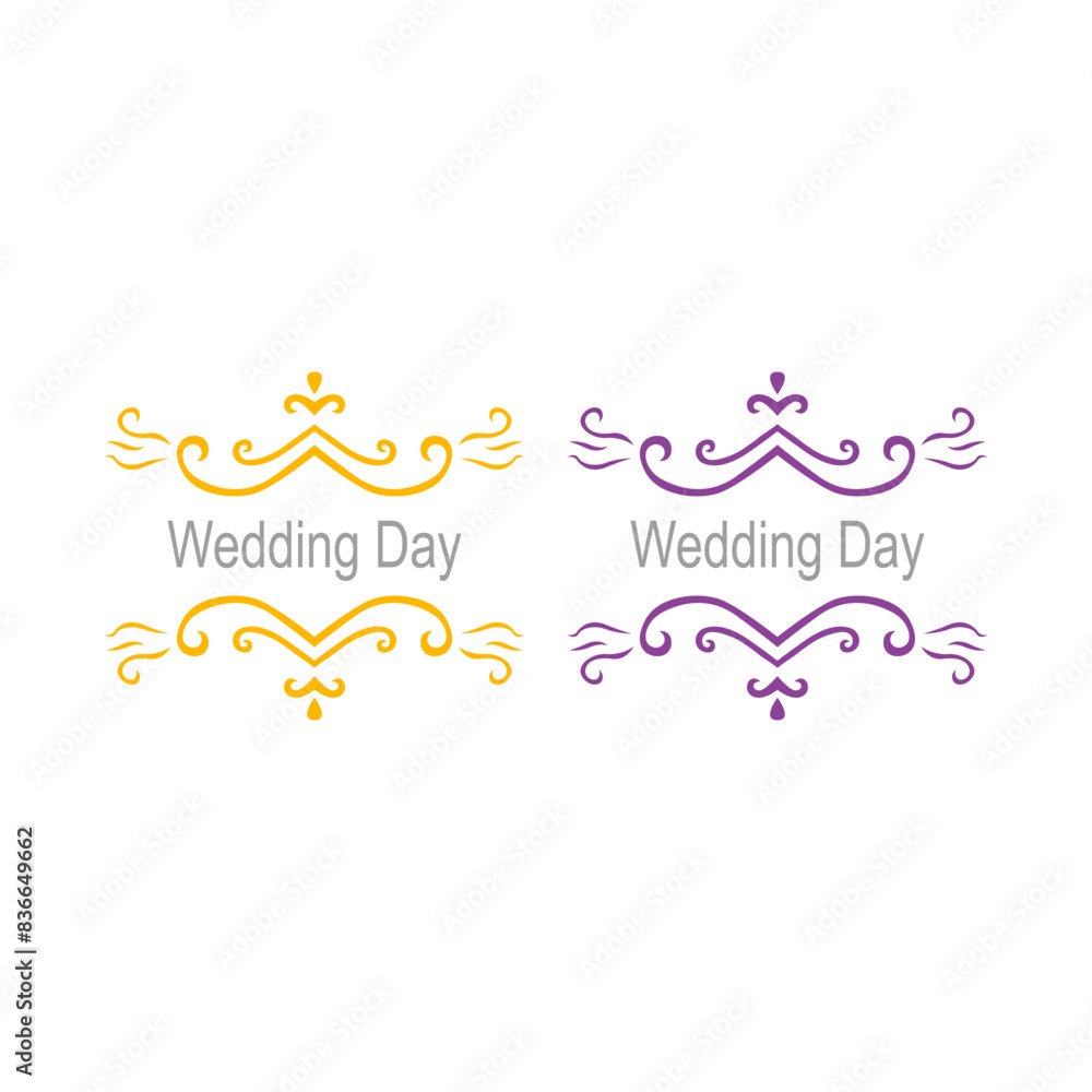 Wedding Day Ornamental Luxury Labels Set isolated on White Wedding Day Ornamental Luxury Labels Set isolated on White