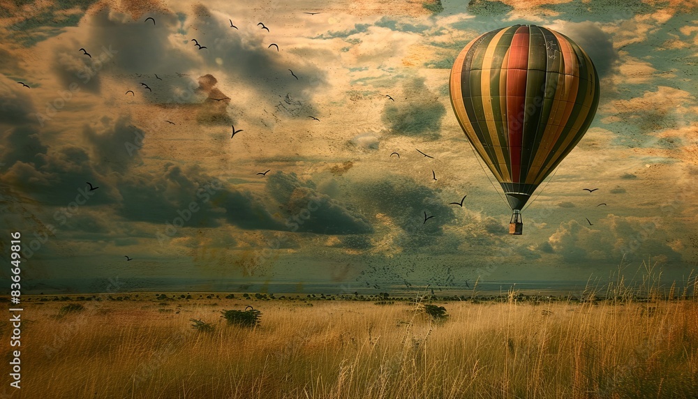 Obraz premium Floating on Air: Capturing the Beauty of a Hot Air Balloon - AR 7:4