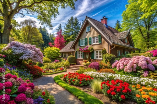 Garden house and flowers