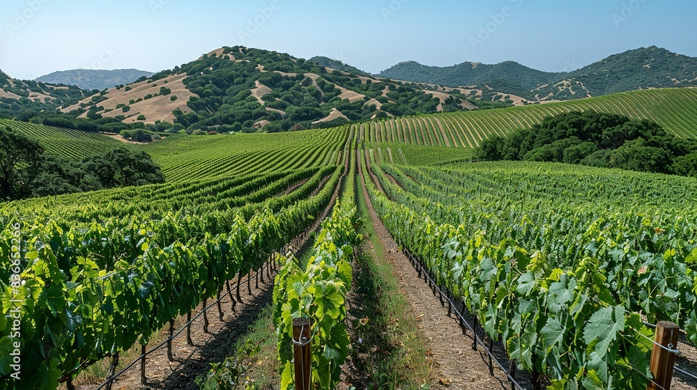 A picturesque vineyard with rows of grapevines and rolling hills in the background, illustrating the beauty of agricultural landscapes. Minimal and Simple, A picturesque vineyard with rows of grapevines and rolling hills in the background, illustrating the beauty of agricultural landscapes. Minimal and Simple,