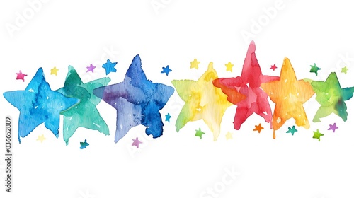 Watercolor rainbow stars border photo