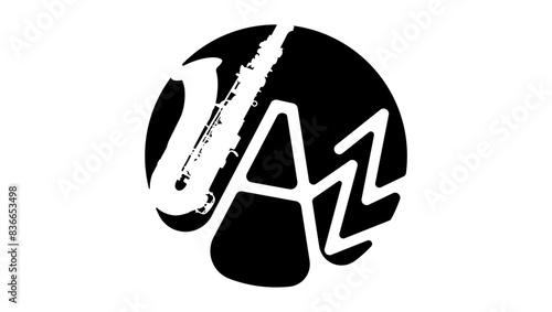 Photography jazz logo, black isolated silhouette