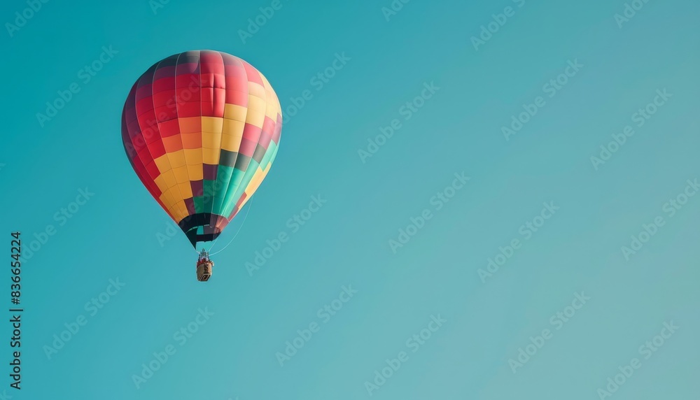 Obraz premium Colors in the Sky: The Majestic Flight of a Multicolored Hot Air Balloon