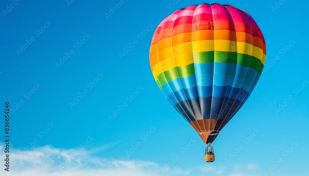 Obraz premium Colors in the Sky: The Majestic Flight of a Multicolored Hot Air Balloon