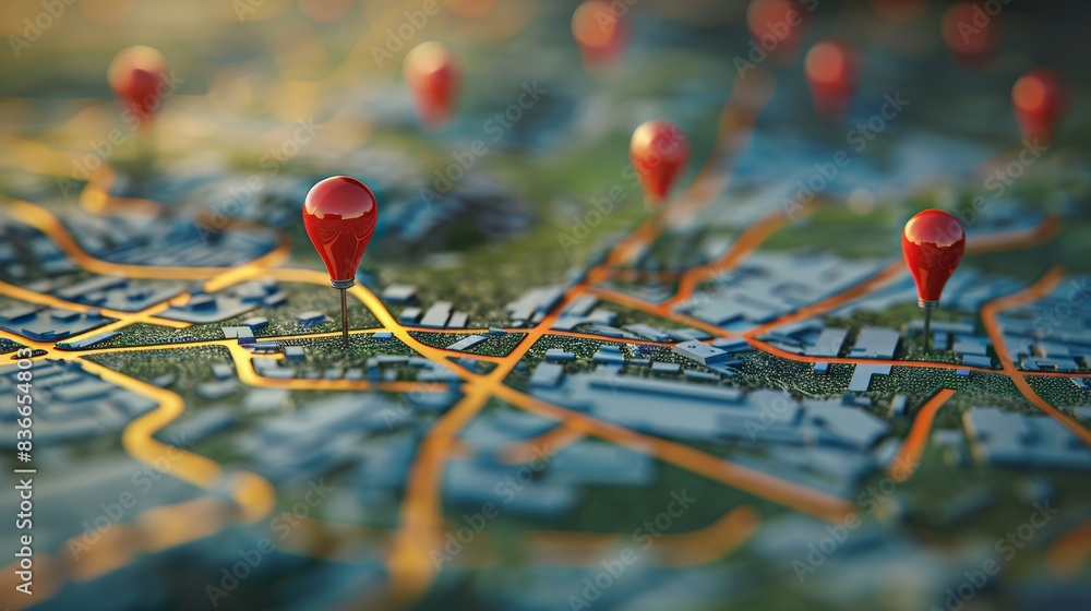 Emergency Response: A 3D vector illustration of a map with pins representing communication centers Emergency Response: A 3D vector illustration of a map with pins representing communication centers