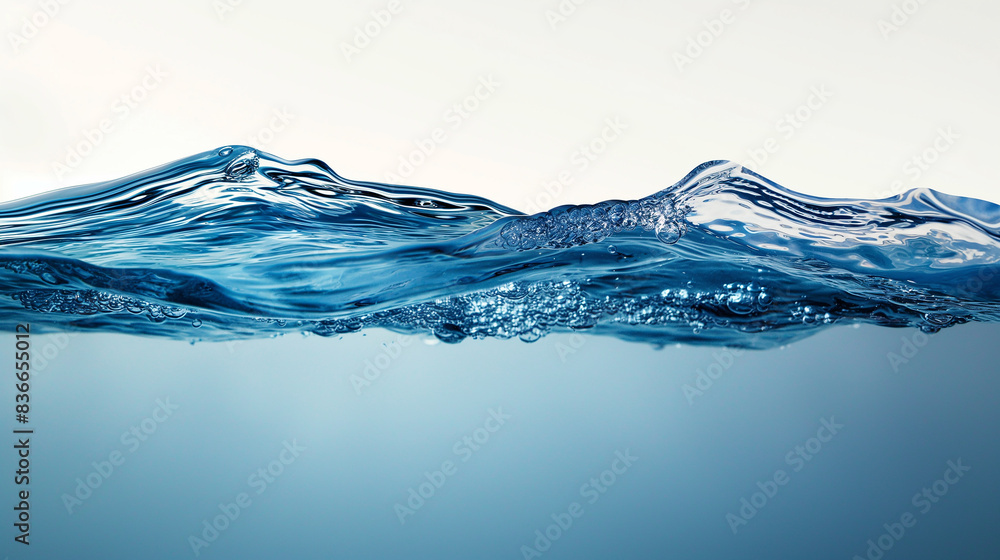 Blue water smooth line surface, side view ,See clearly through the opposite side ,no air bubbles inside ,on white background. Blue water smooth line surface, side view ,See clearly through the opposite side ,no air bubbles inside ,on white background.