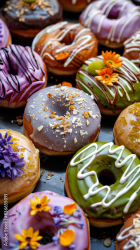 Wallpaper Mural A row of donuts with various colors and designs Torontodigital.ca