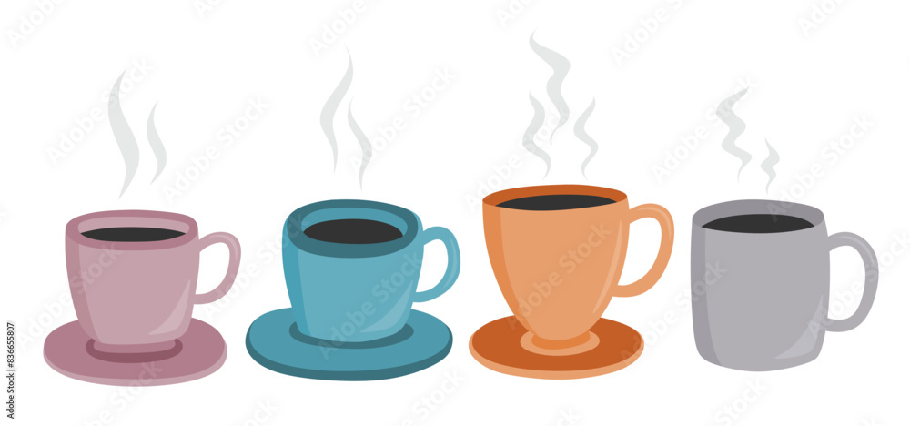 Coffee cup vector set cute cartoon style. Coffee cup vector set cute cartoon style.