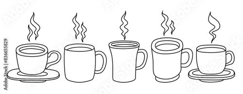 Coffee Cup doodle icon hand drawing set vector illustration