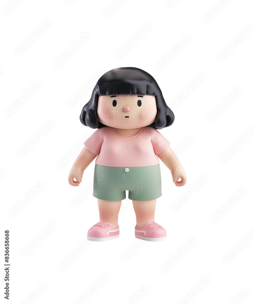 Chubby girl with black bob hair isolated on transparent background Chubby girl with black bob hair isolated on transparent background