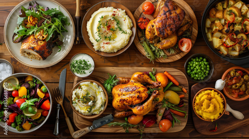 Bountiful Family Feast: Roasted Chicken and Side Dishes