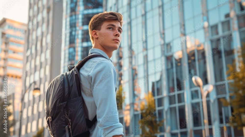The young man with backpack