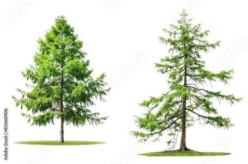 Side View of Taxodium Distichum Tree Set Isolated on Transparent or White Background, PNG