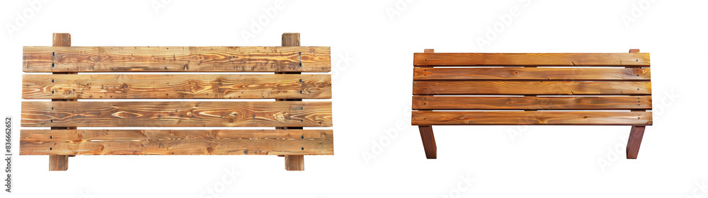 Top View of Wood Bench Set Isolated on Transparent or White Background, PNG Top View of Wood Bench Set Isolated on Transparent or White Background, PNG