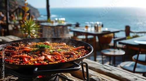 Spanish restaurant, with A Large of pan of panella photo