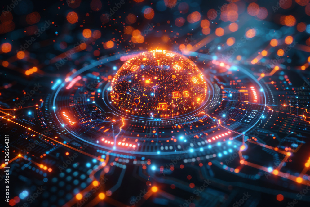 Obraz premium Digital background for tech, AI, neural networks, data, audio, graphics