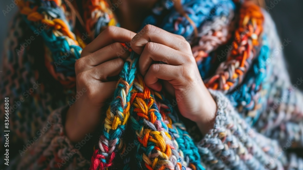 Close-up of a womans hands skillfully knitting Close-up of a womans hands skillfully knitting