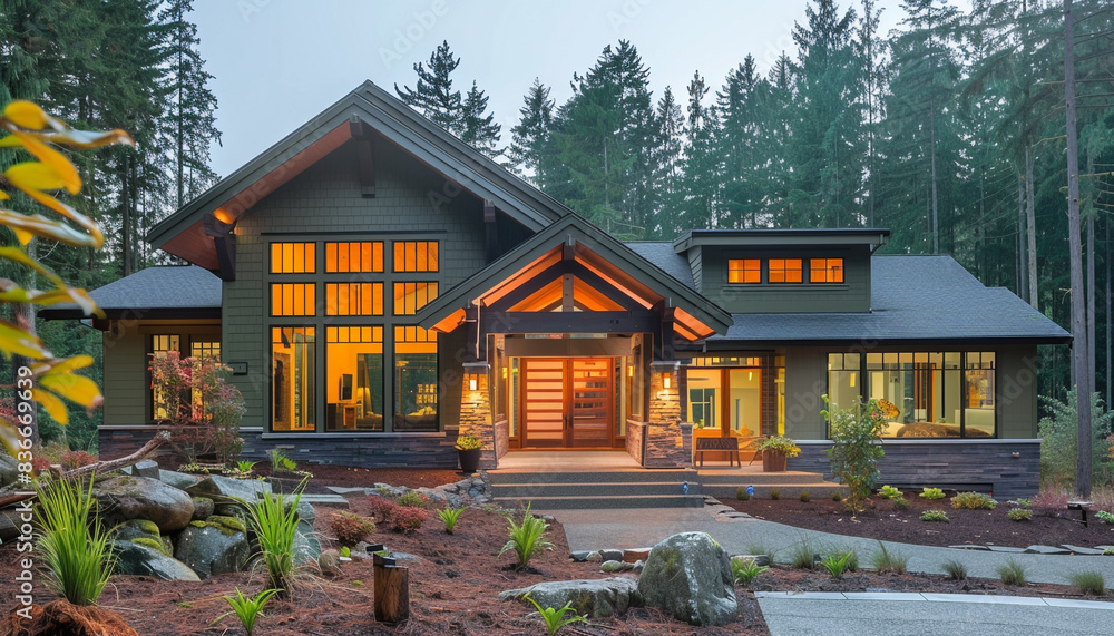 Contemporary Craftsman Style New Construction Green House with Clean, Modern Architecture in a Forested Setting Contemporary Craftsman Style New Construction Green House with Clean, Modern Architecture in a Forested Setting