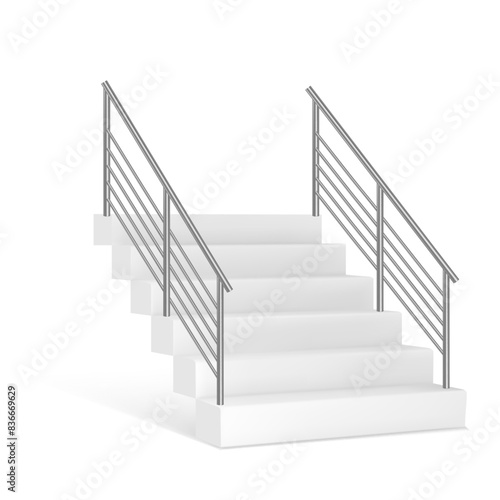 Stairs and stainless steel railing. Vector illustrstion