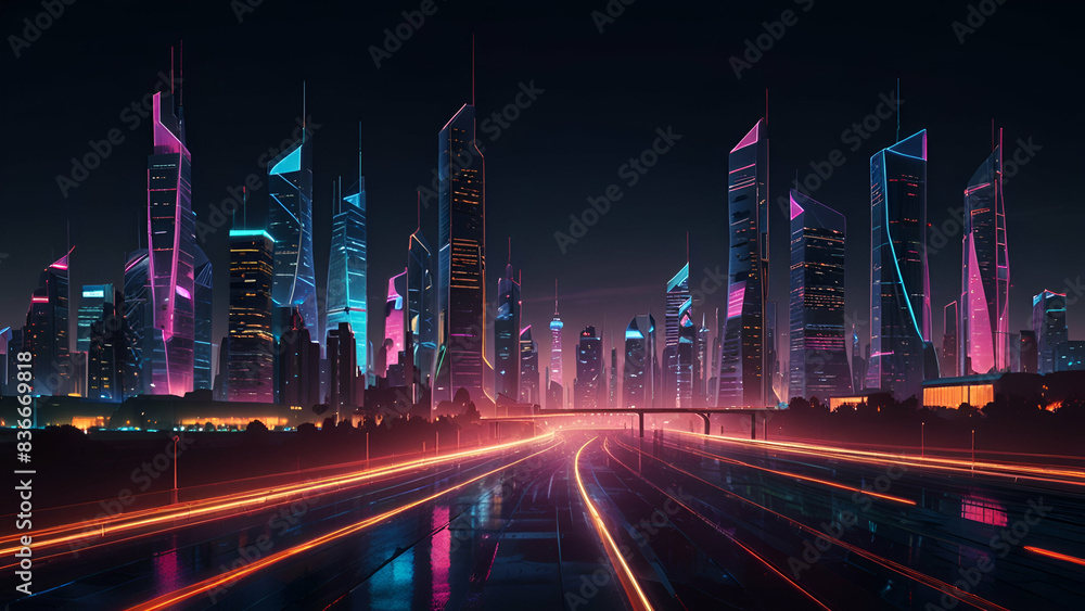 Fototapeta premium Urban developed country with neon lighting. seamless looping 4k time lapse video background 
