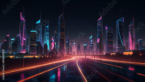 Urban developed country with neon lighting. seamless looping 4k time lapse video background  © naeem