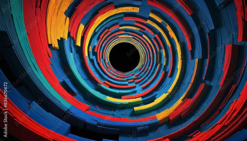 A spiral pattern made of vibrant wooden planks creates a mesmerizing tunnel effect. This abstract image is perfect for creative designs, emphasizing motion and continuity.. AI Generation A spiral pattern made of vibrant wooden planks creates a mesmerizing tunnel effect. This abstract image is perfect for creative designs, emphasizing motion and continuity.. AI Generation