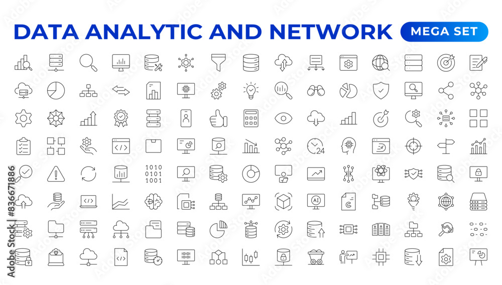 Big data analysis thin line icon set. Data processing outline pictograms for website and mobile app GUI. Digital analytics simple UI, UX vector icons Big data analysis thin line icon set. Data processing outline pictograms for website and mobile app GUI. Digital analytics simple UI, UX vector icons
