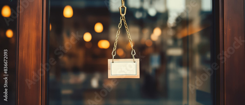 A sign with space for text hanging in cafe  shop or restaurant front glass door